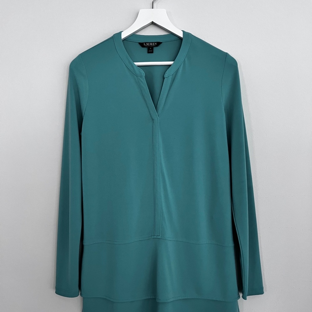 Lauren Ralph Lauren Women's Green Layered Jersey Top Size M